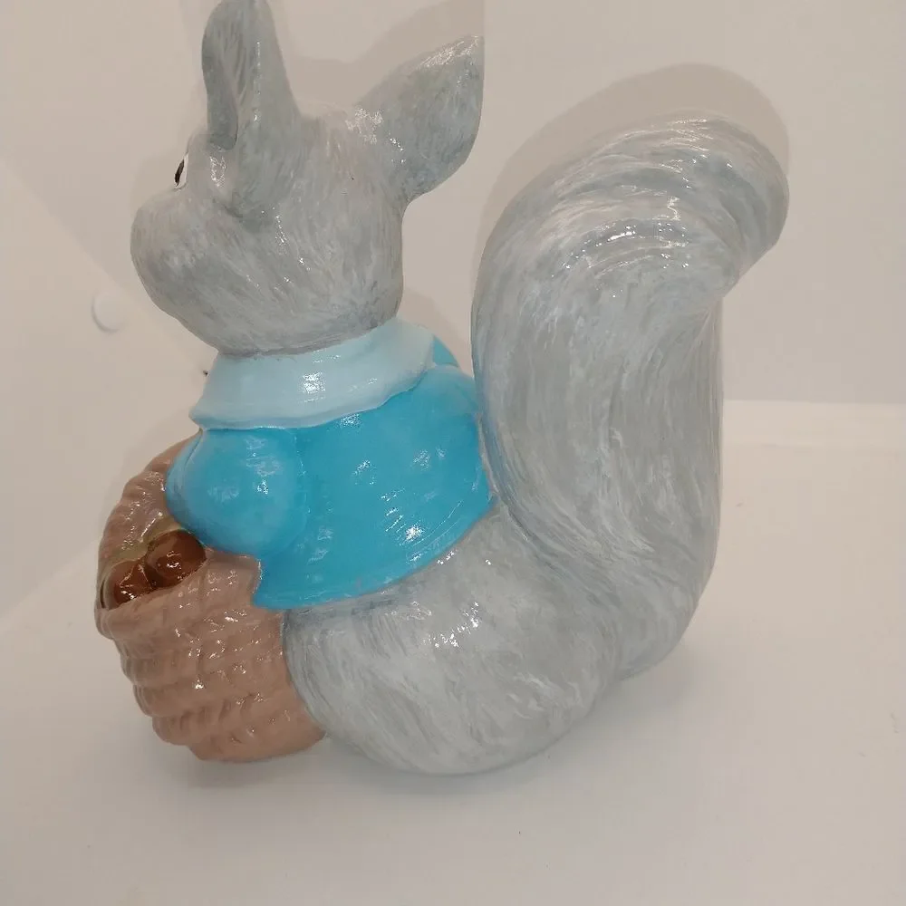 Hand Crafted Vintage Ceramic Squirrel with Acorns in a Basket